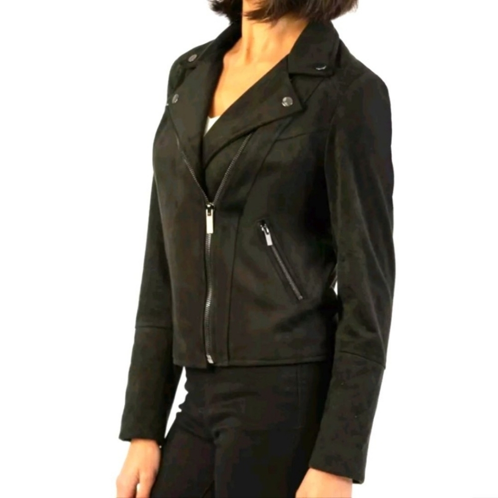 KUT from the Kloth Black Faux Suede Classic Biker Moto Jacket | Size L